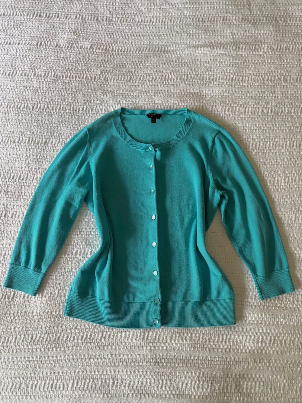Talbots Vibrant Turquoise Pima Cotton 3/4 Sleeve Cardigan Knit Sweater - MP